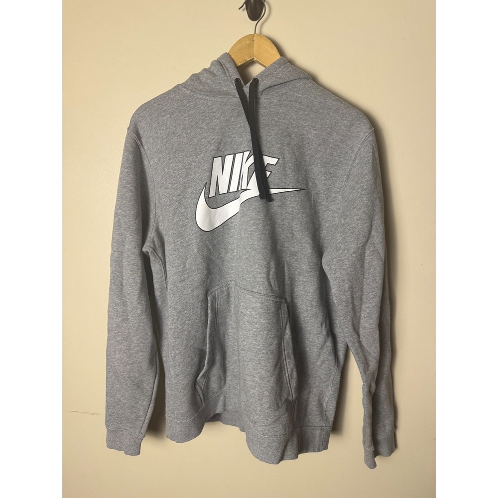 Nike Hoodie‎ Pullover Fleece Sweatshirt Swoosh Logo Graphic Mens L Gray